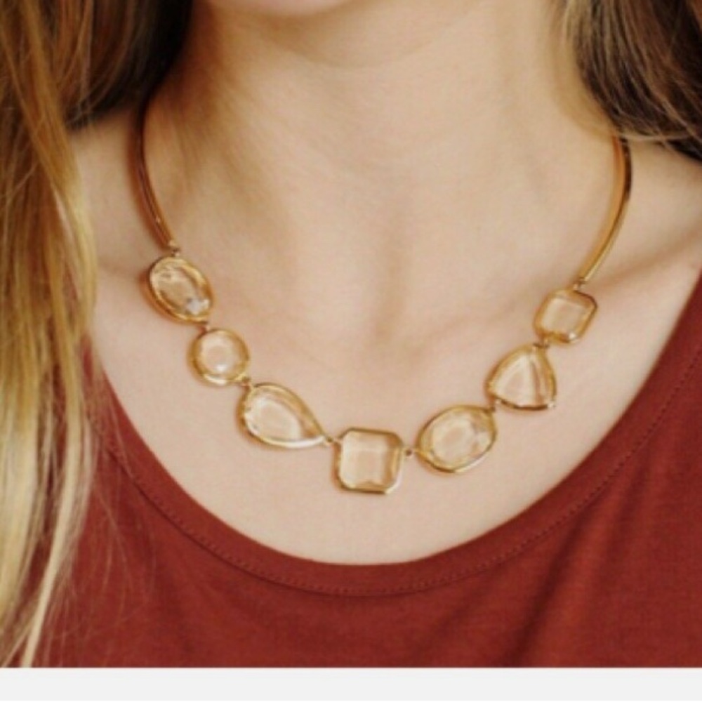 Kate Spade Vegas Jewels FACETS Collar Gold Tone Necklace Yellow Crystals